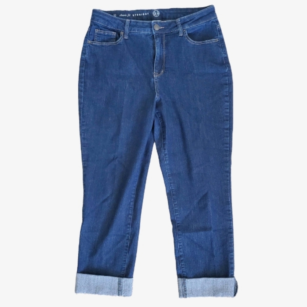 Stylish Blue Cropped Jeans Ankle Cuff W62 Pants Classic Fit Straight
